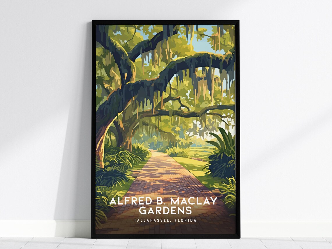 Alfred B Maclay Gardens Florida Live Oak Moss Alley Vintage Travel Poster