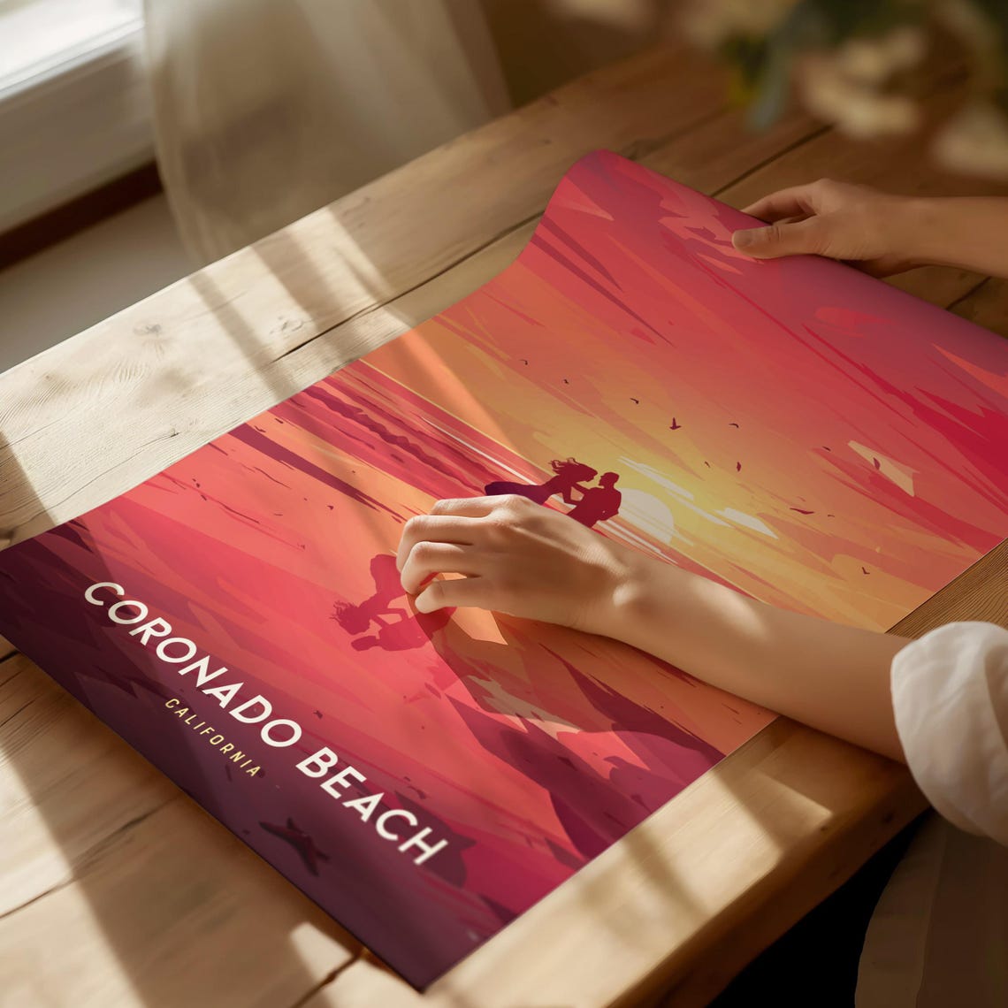 Coronado Beach California Romantic Sunset Silhouette Art Poster - Image 4