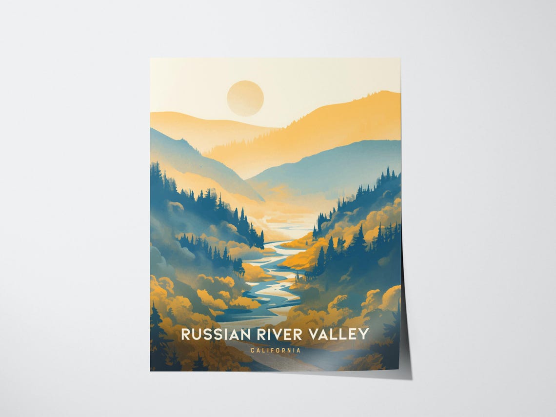 Russian River Valley California Golden Hills Sunset Art Poster