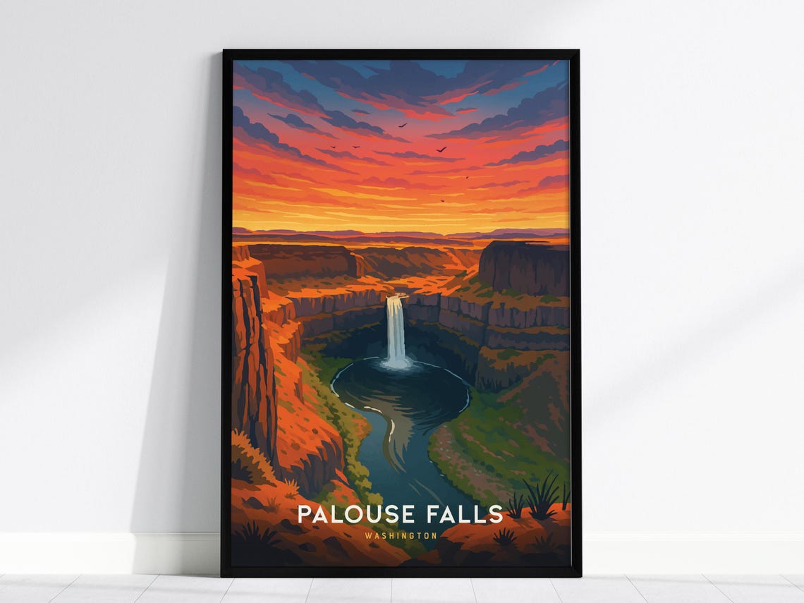 Palouse Falls Washington Sunset Waterfall Canyon Travel Poster
