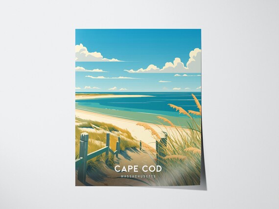 Cape Cod Massachusetts Beach Dune Vintage Coastal Travel Poster