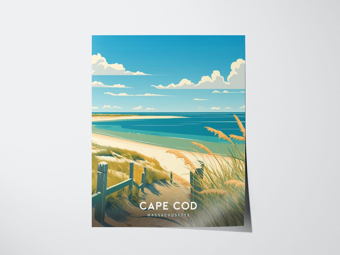 Cape Cod Massachusetts Beach Dune Vintage Coastal Travel Poster