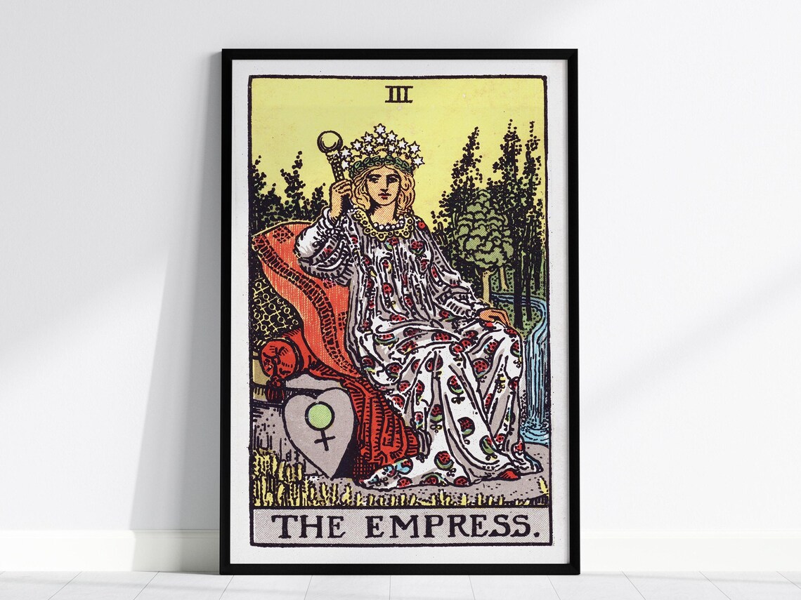 The Empress Tarot Card III Vintage Rider Waite Boho Art Poster