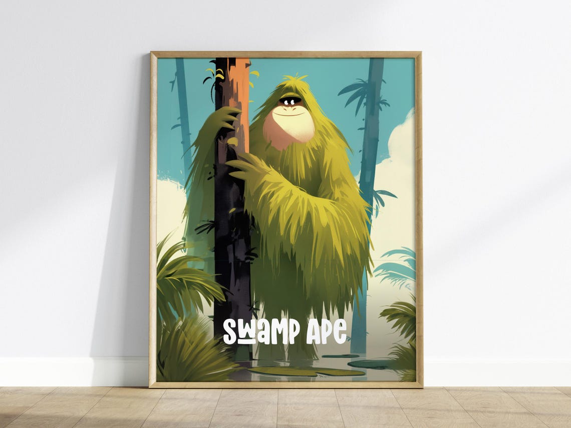 Silly Swamp Ape Cute Cryptid Bigfoot Kids Room Jungle Poster - Image 3