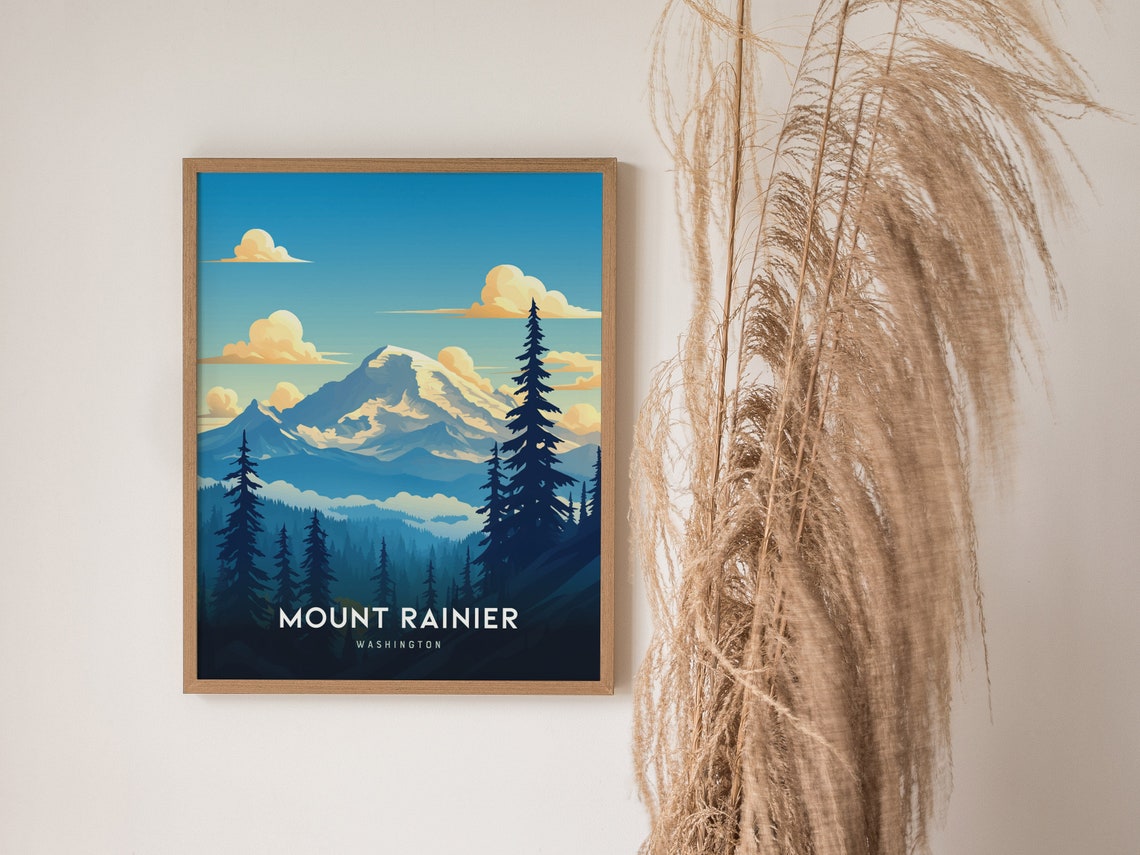 Mount Rainier Washington Snow Capped Peak Forest View Poster - Image 3