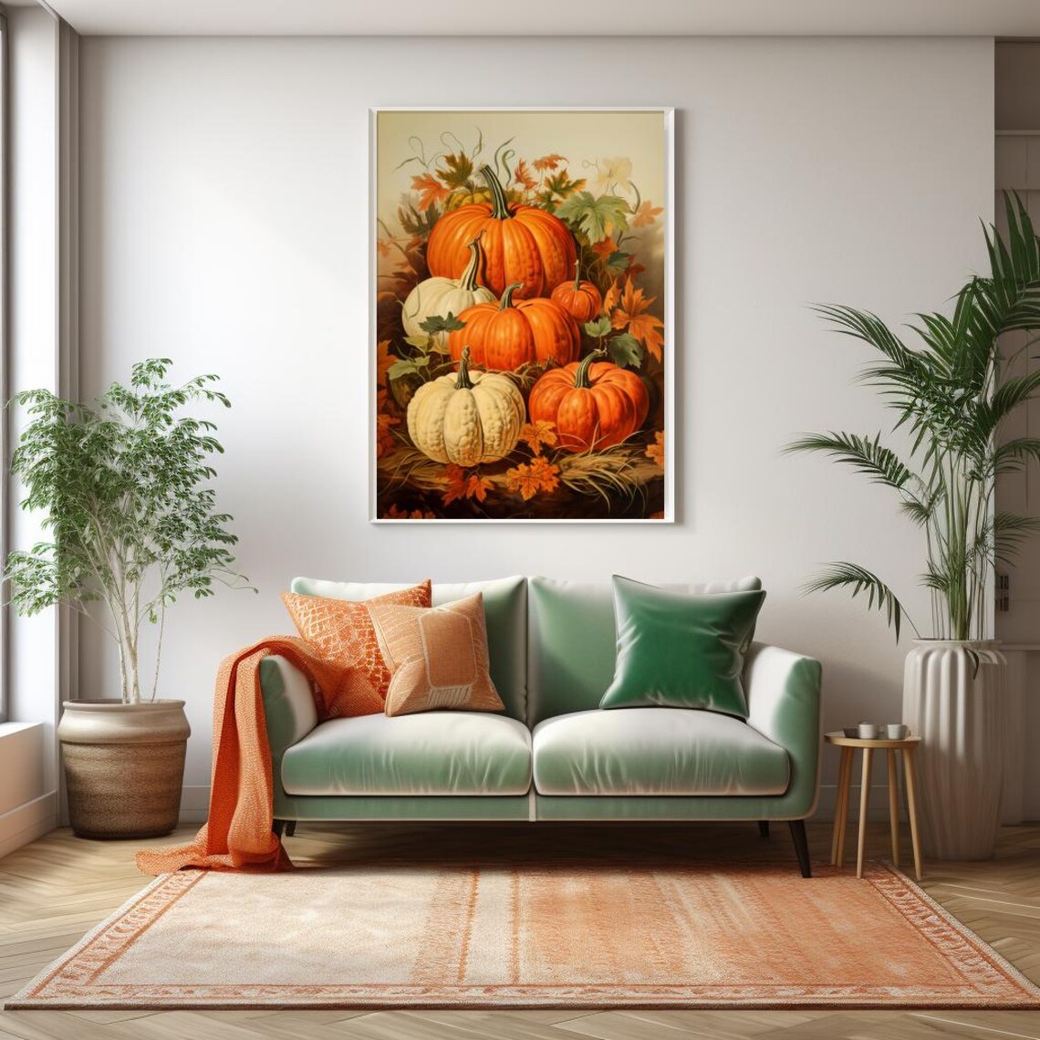 Heirloom Pumpkins Autumn Harvest Still Life with Fall Leaves Poster - Image 5