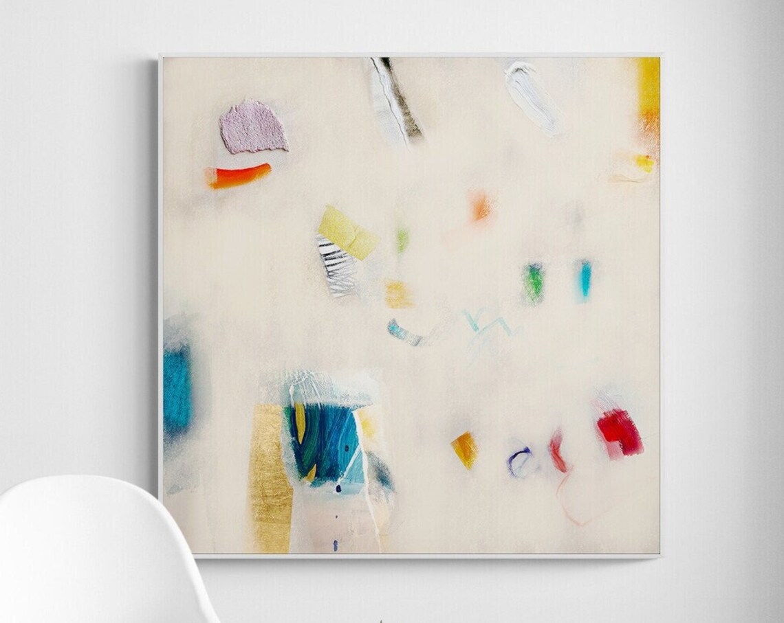 Abstract Art Print, Beige Cream and Multicolor - Image 4