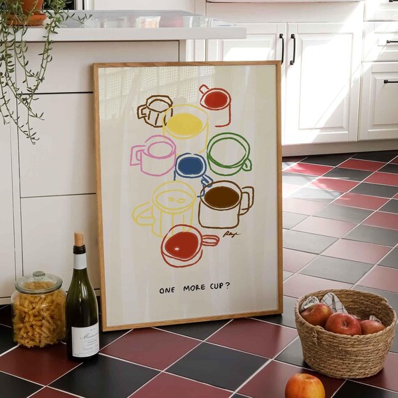 Retro Coffee Print, Colorful Kitchen Cafe Art