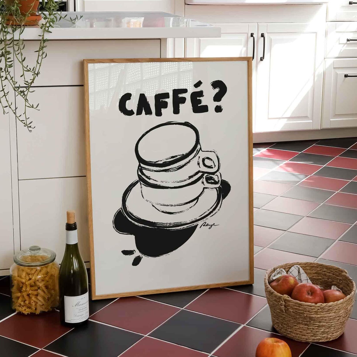 Retro Coffee Print Hand Drawn Cafe Poster Kitchen Wall Art