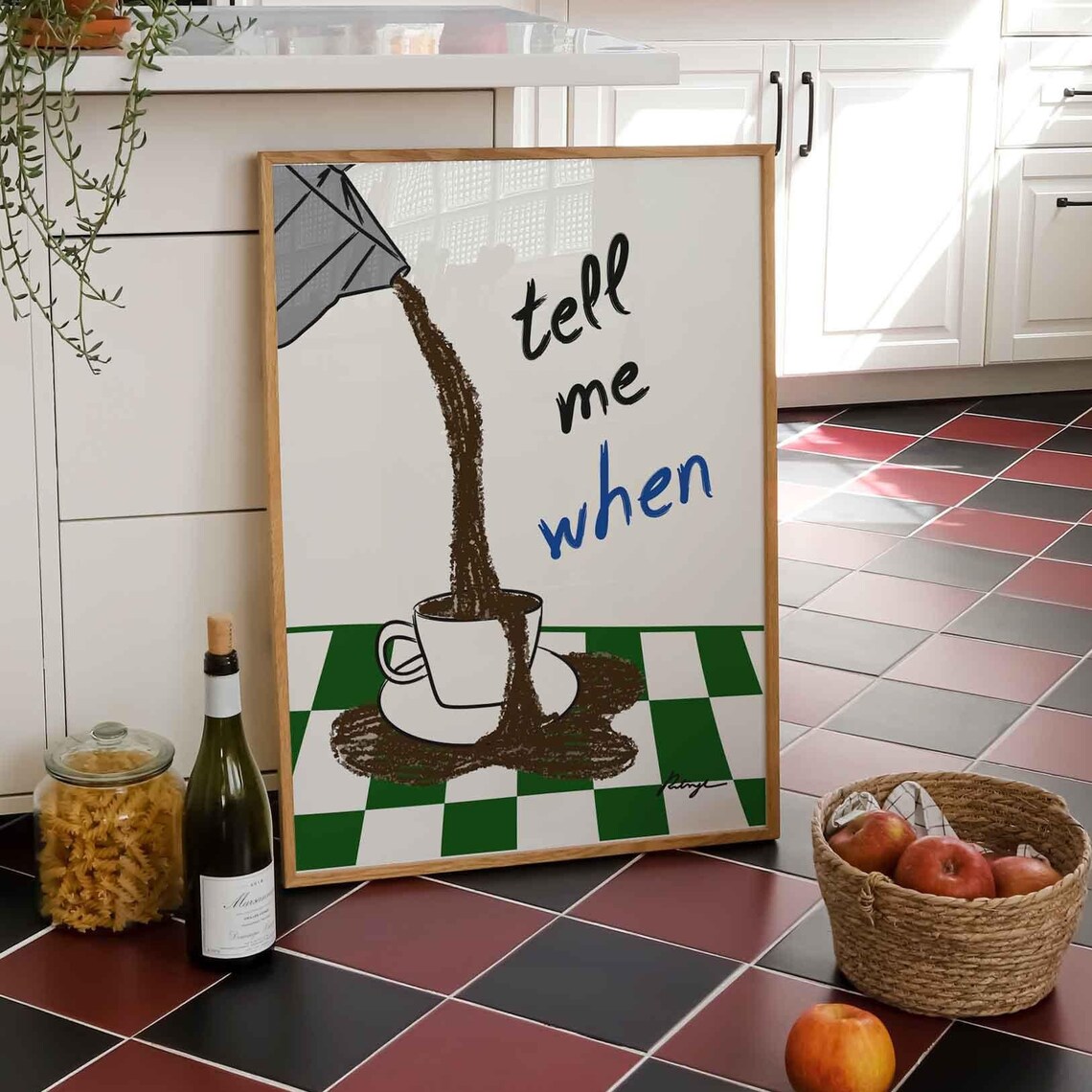 Tell Me When Retro Coffee Mid-Century Poster
