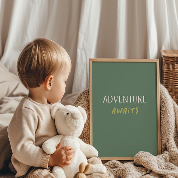 Adventure Awaits Quote Wall Art Kids Room Decor Minimalist Text For Toddler Rooms Modern Motivational