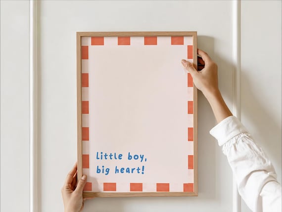 Little Boy Big Heart Pink Checkered Kids Room Cute Quote Poster