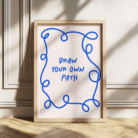 Draw Your Own Path Print Empowering Quote Wall Art Minimal Line Frame Motivational Poster Dorm Room Office Decor