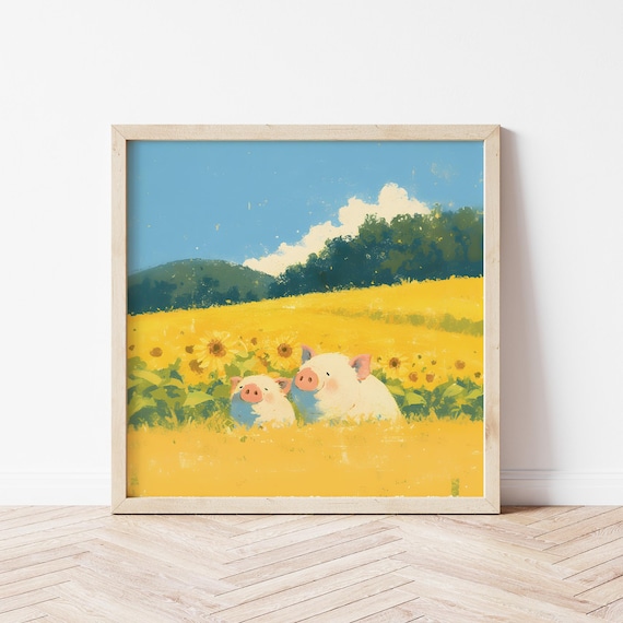 Piglet Wall Art Illustration, Nursery Poster