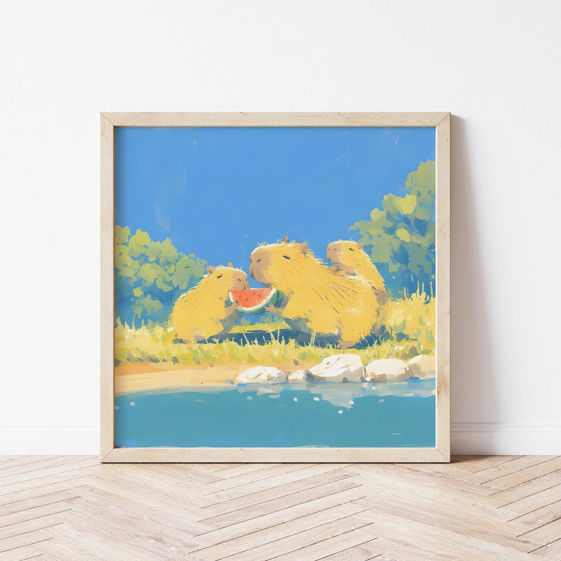 Capybara Cute Summer Watermelon Illustration, Art Print