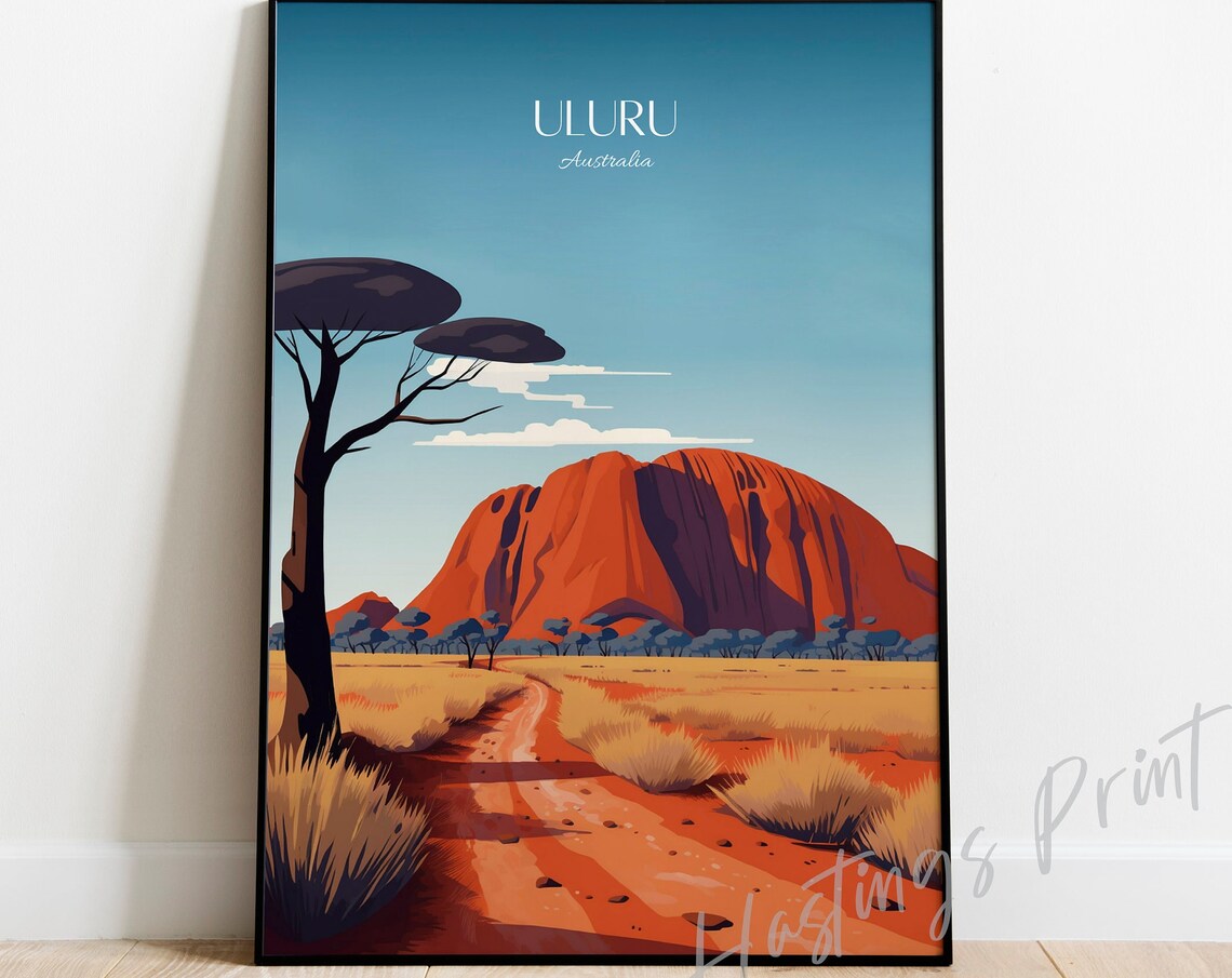 Uluru Australia Red Rock Desert Sunset Vintage Travel Poster