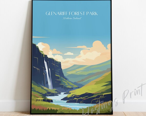 Glenariff Forest Park Northern Ireland Waterfall Gorge Travel Poster