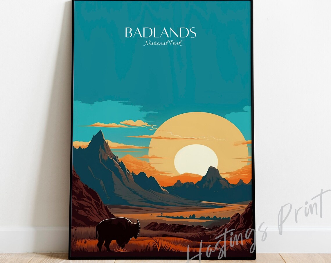 Badlands National Park Modern Vintage Travel Poster