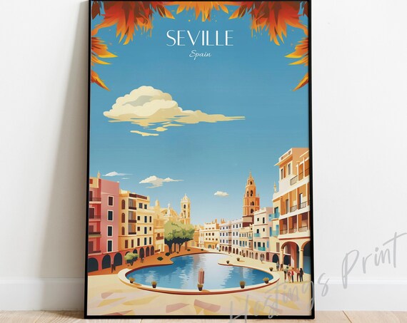 Seville Spain Old Plaza Vintage Style Andalusian Travel Poster