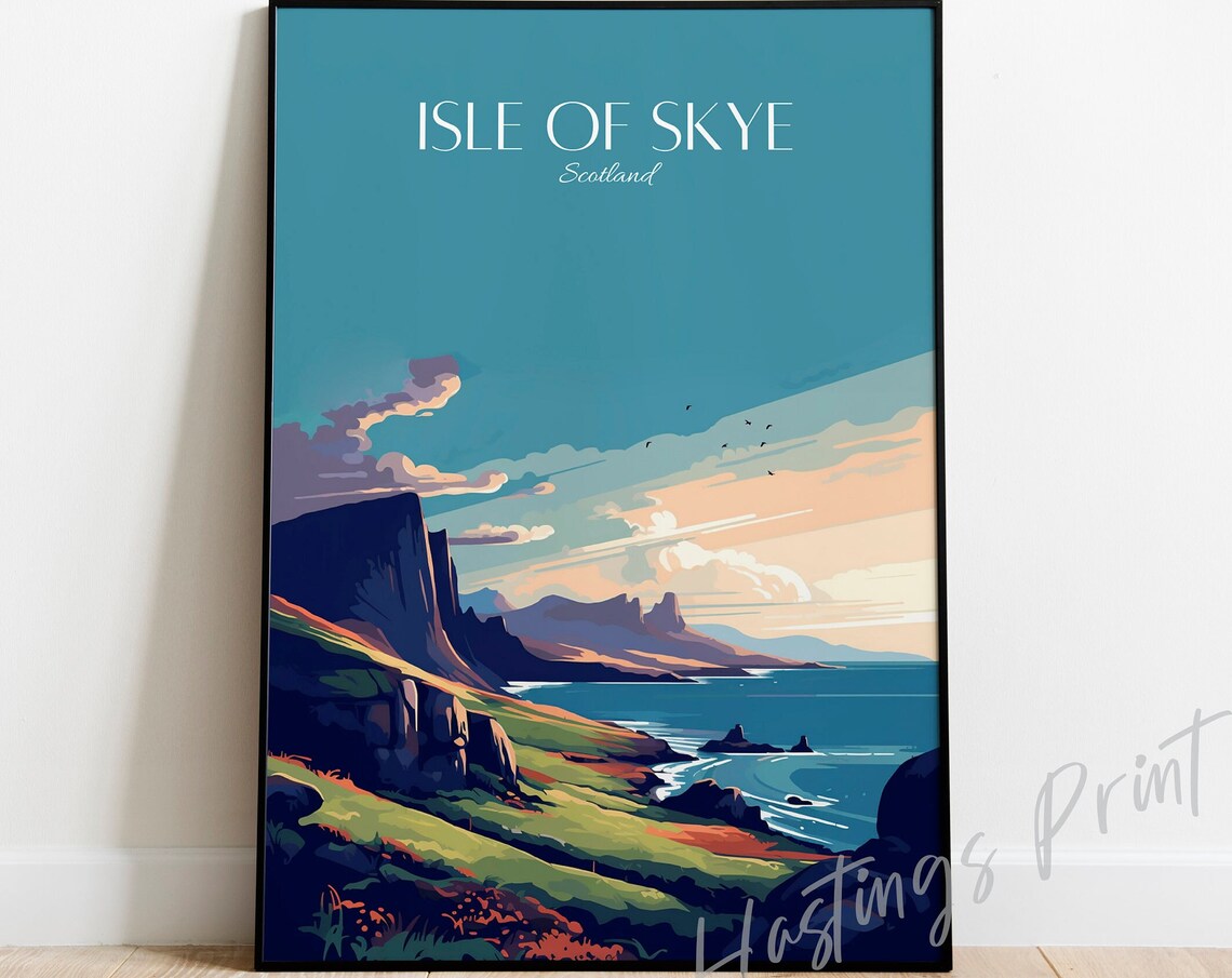 Isle Of Skye Scotland Dramatic Coastal Cliffs Vintage Style Poster