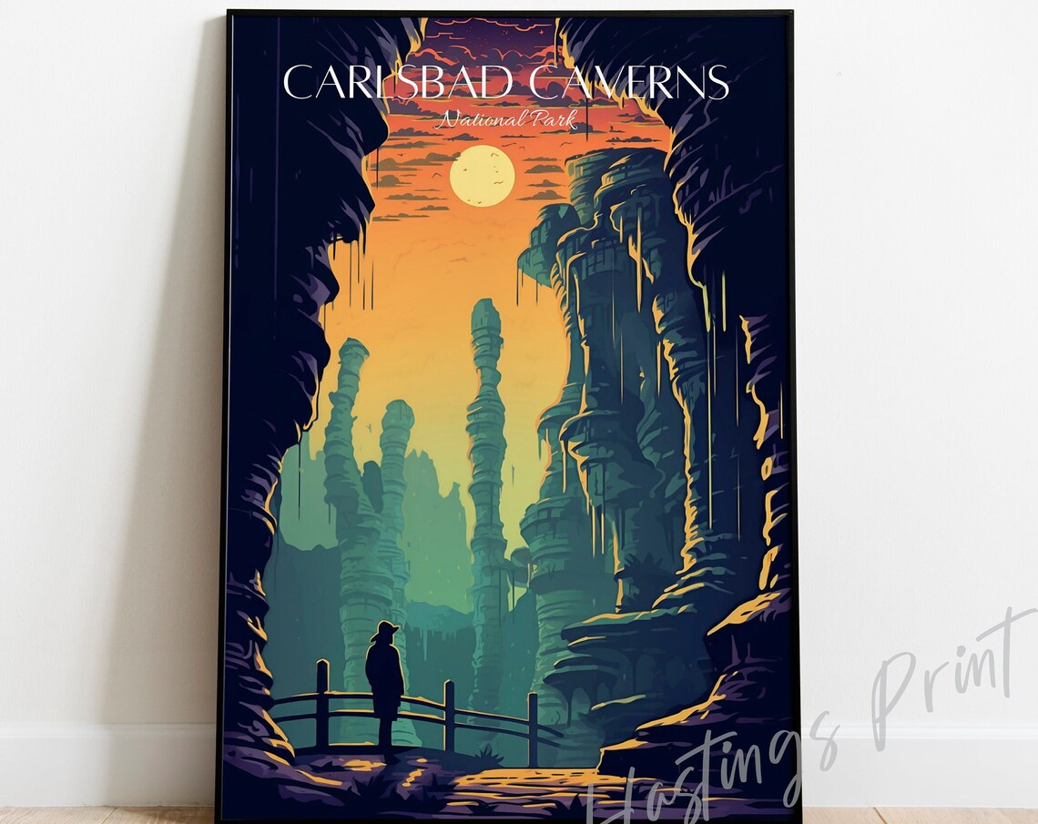 Carlsbad Caverns National Park Cave Sunset Vintage Travel Poster