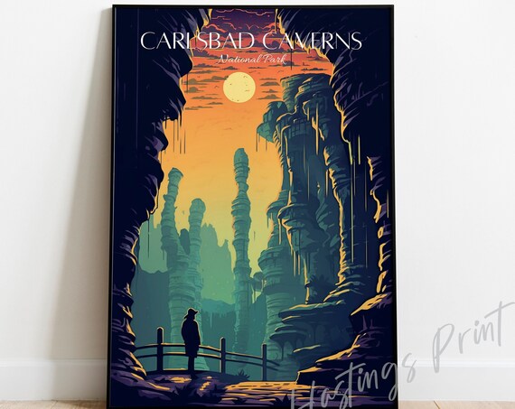 Carlsbad Caverns National Park Cave Sunset Vintage Travel Poster
