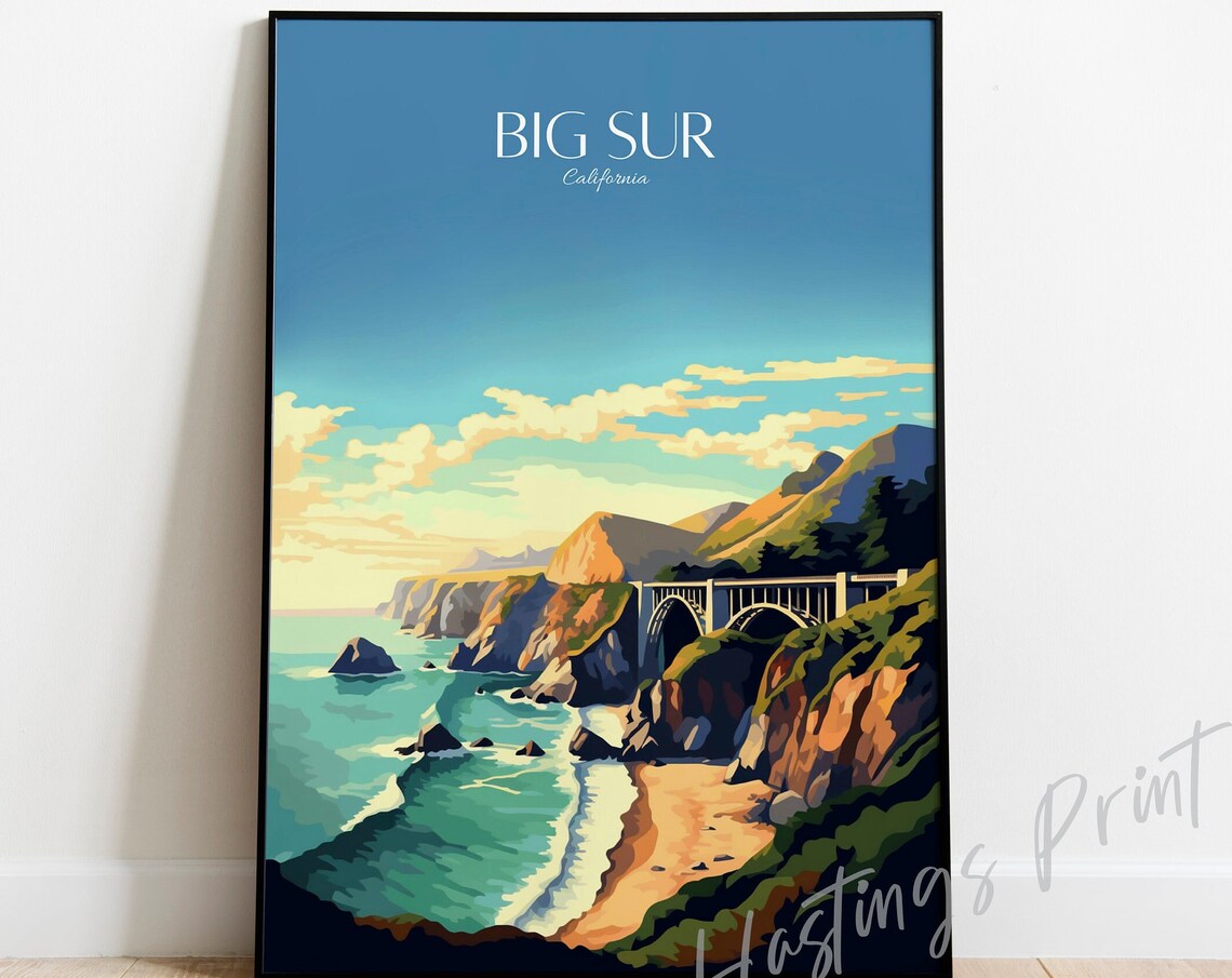 Big Sur California Coastline Bixby Bridge Vintage Travel Poster