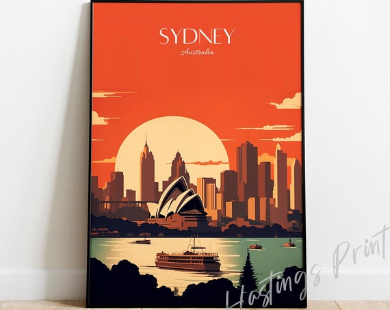 Sydney Australia Travel Print Modern Vintage Home Decor