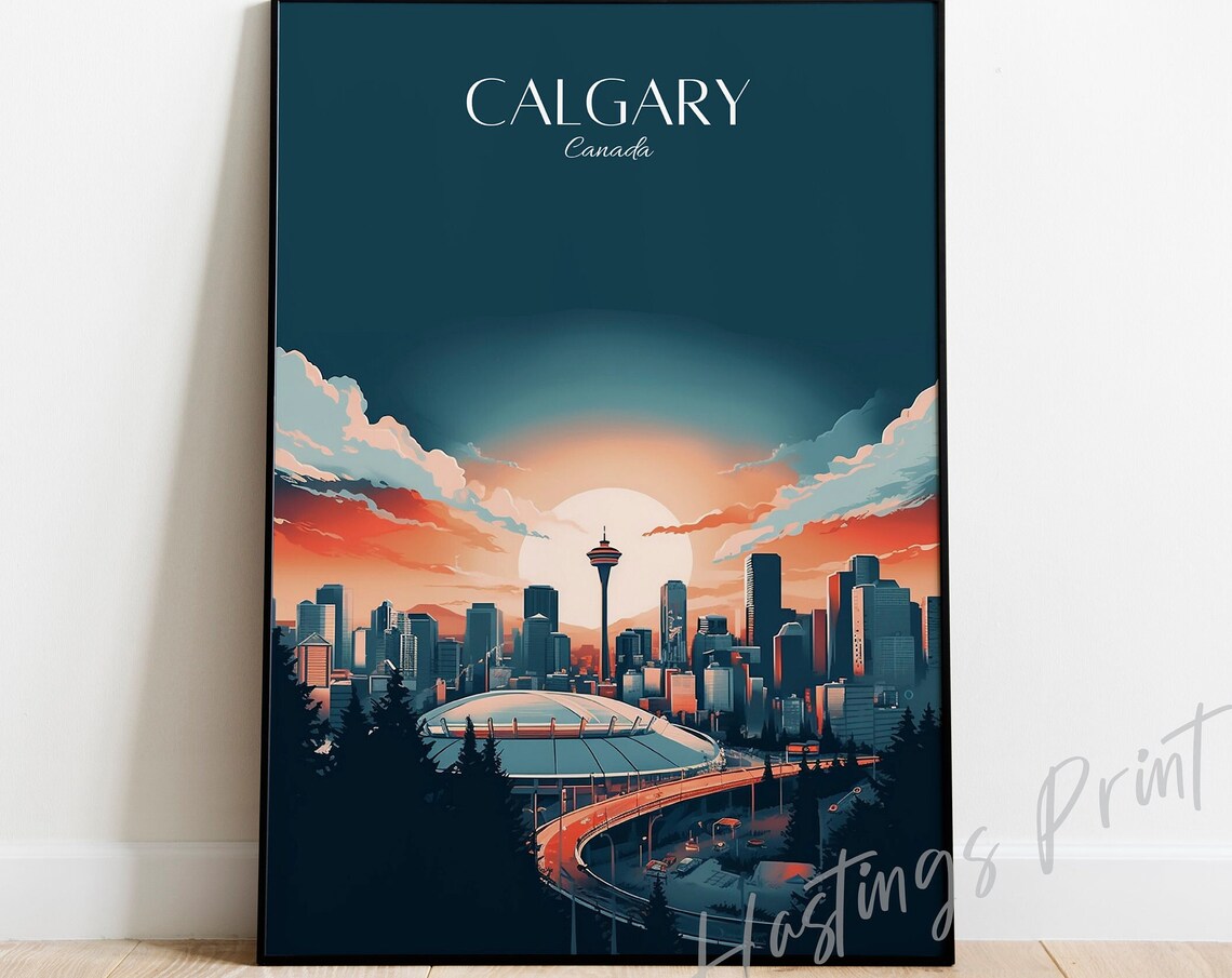 Calgary Canada Skyline Print Modern Vintage Travel Poster
