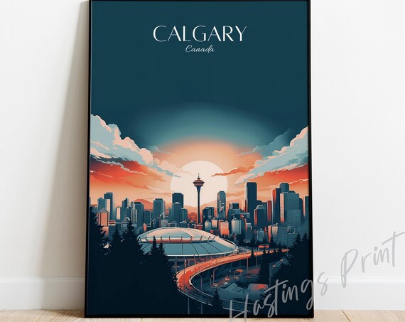 Calgary Canada Skyline Print Modern Vintage Travel Poster