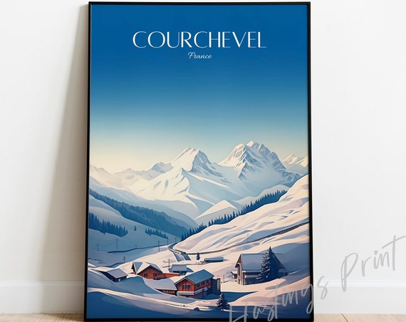Courchevel France Travel Poster Vintage Ski Art Print