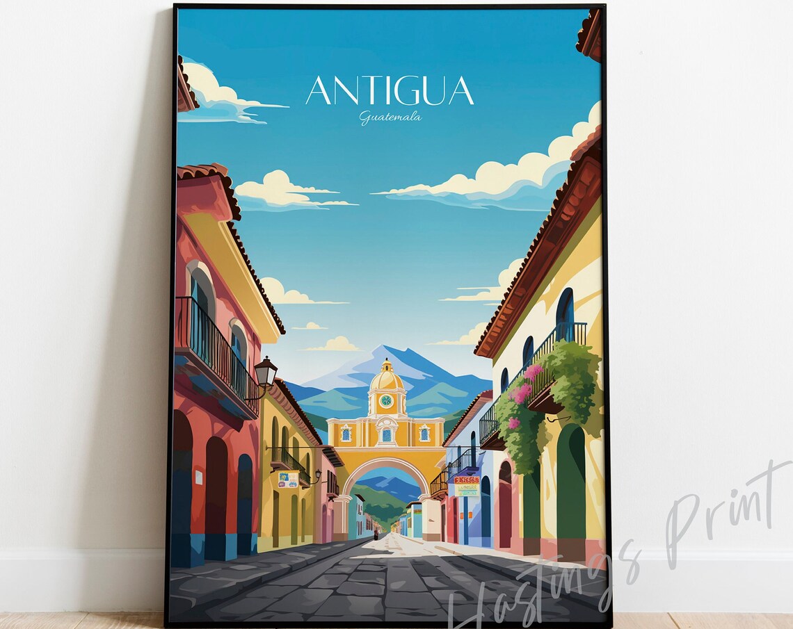 Antigua Guatemala Vintage Style Travel Poster