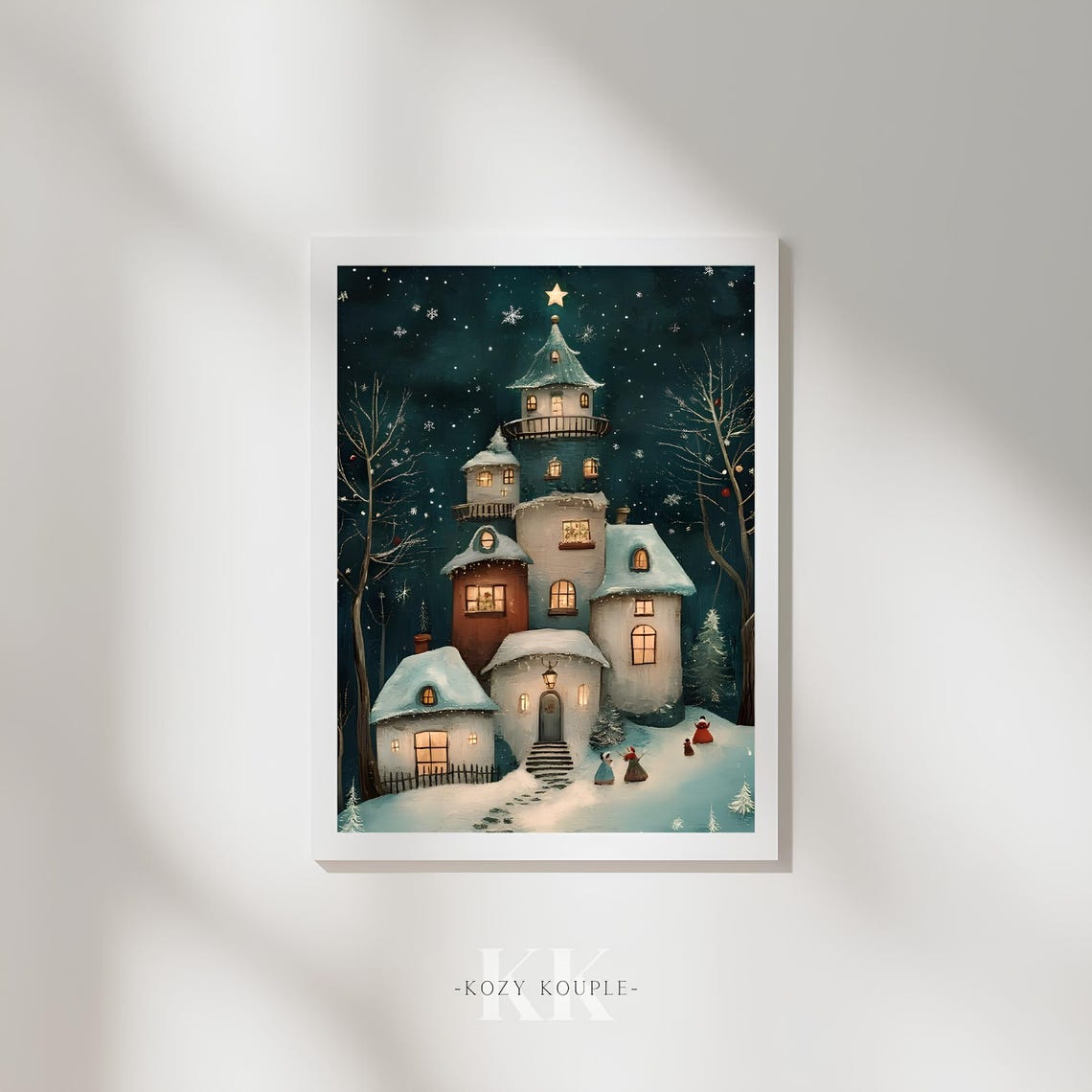 Whimsical Christmas Village Towers Winter Night Storybook Poster - Image 2