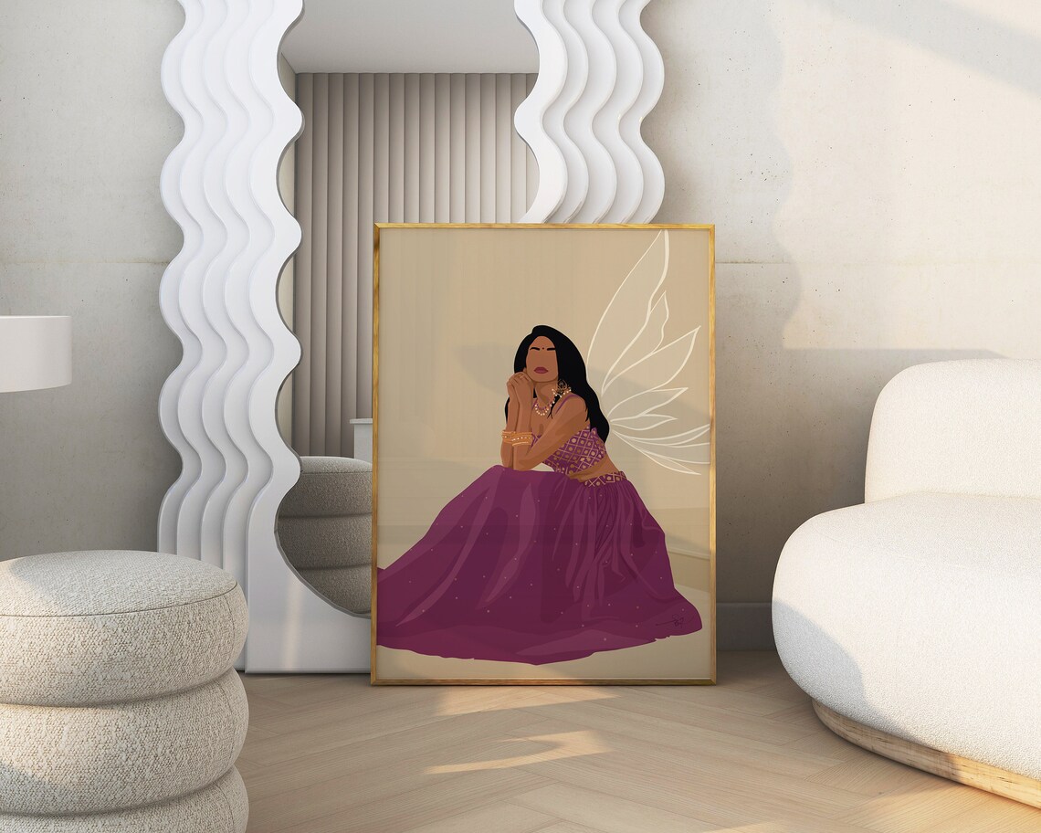 Indian Woman Butterfly Art Print, Desi Wall Art - Image 3