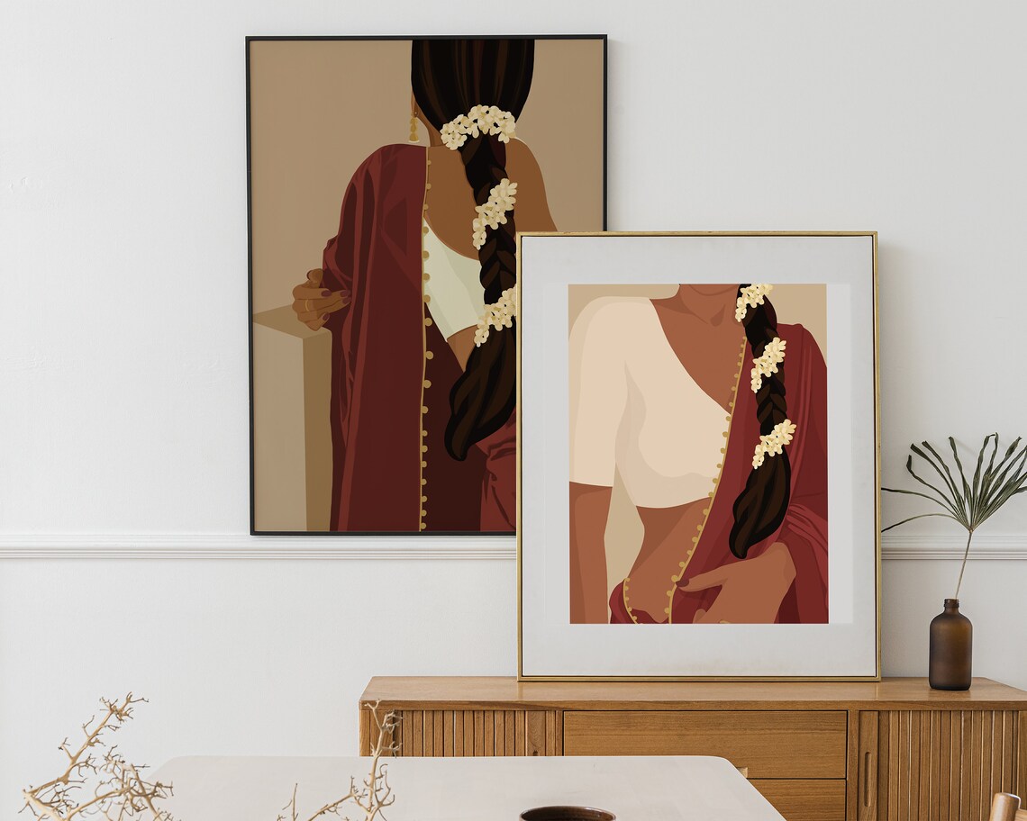 Desi Art South Asian Woman Portrait, Art Print - Image 3