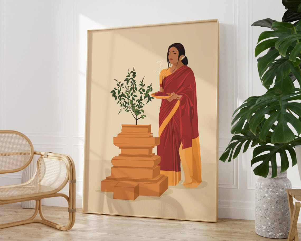 Tulsi Pooja Art, South Indian Hindu Art - Image 2