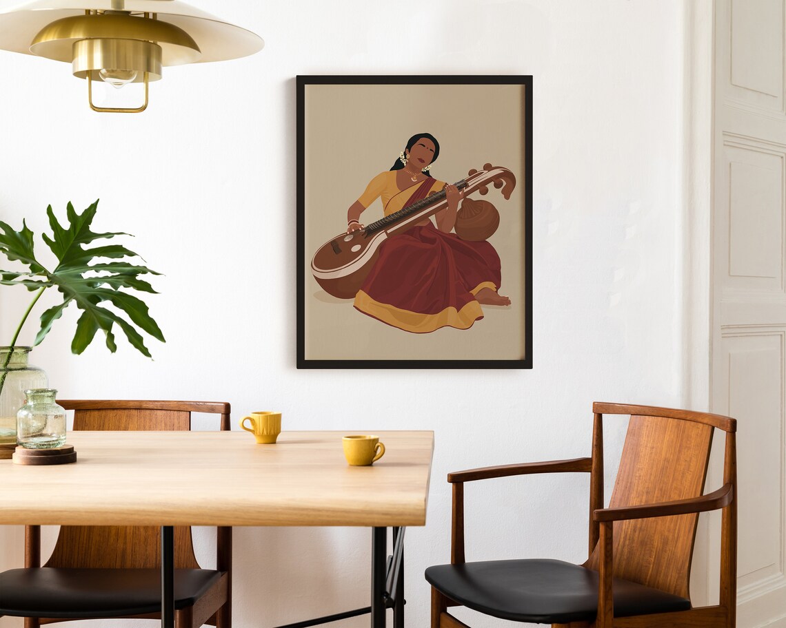 Veena Art, Indian Woman Saraswati Musician Gift - Image 4