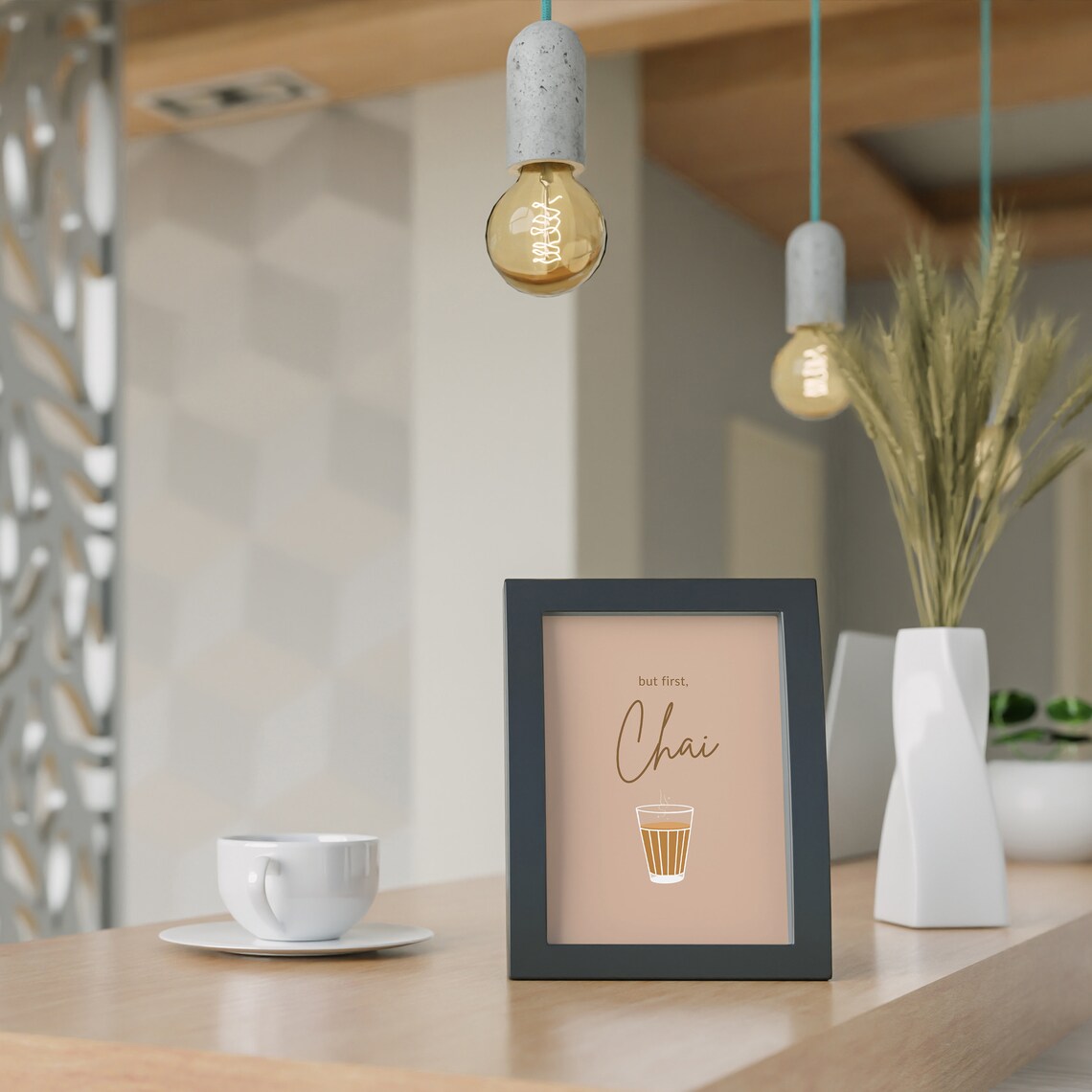 But First Chai Indian Typography Kitchen Art Print - Image 4