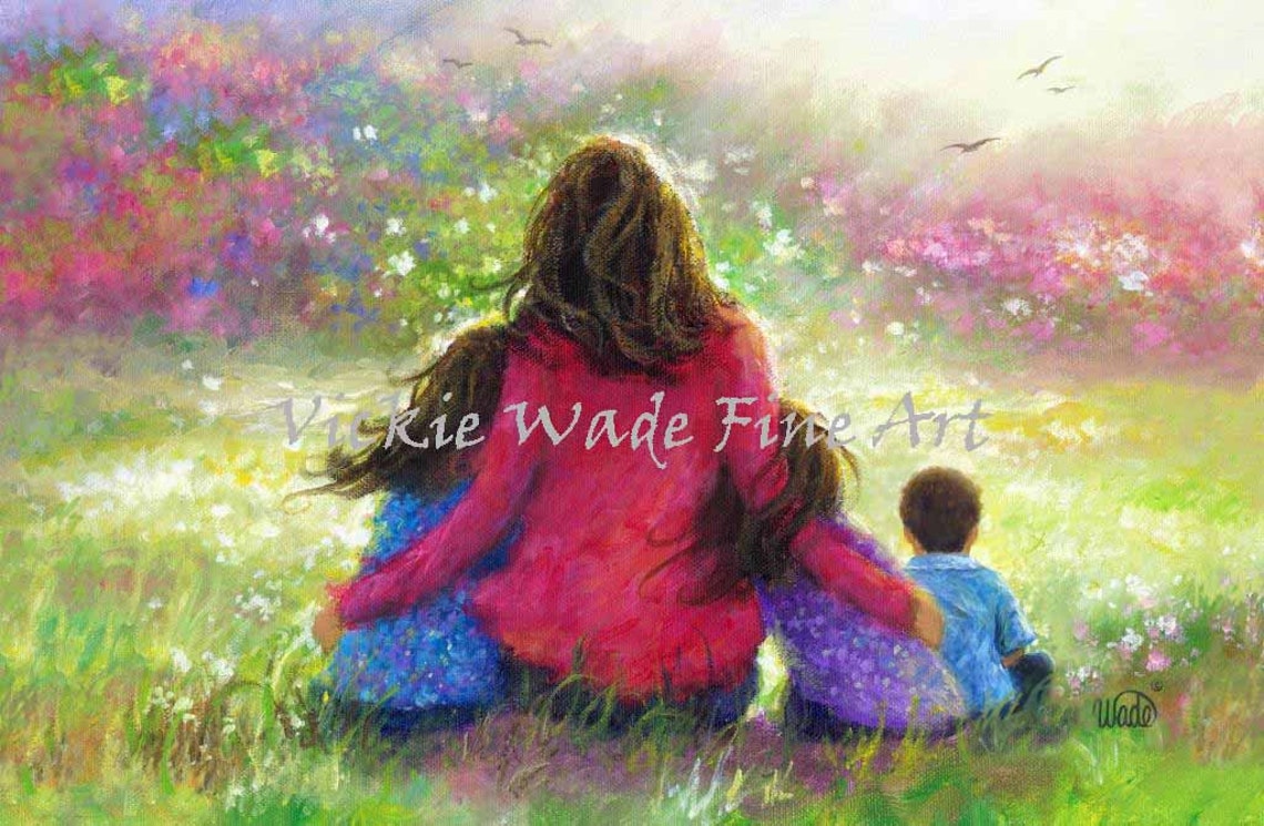 Mother with Two Daughters and Her Son in a Flower Garden Poster