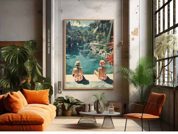 Slim Aarons Style Poolside Print Retro Glam Summer Wall Art Vintage Midcentury Decor