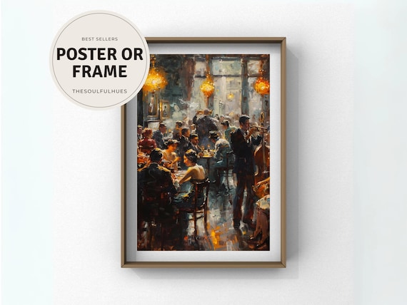 Trumpet Player Crowded Jazz Club Warm Lamps Oil Painting Print
