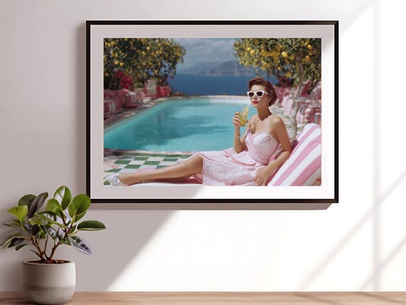 Retro Glam Poolside Print Slim Aarons Style Wall Art Vintage Luxury Summer Decor