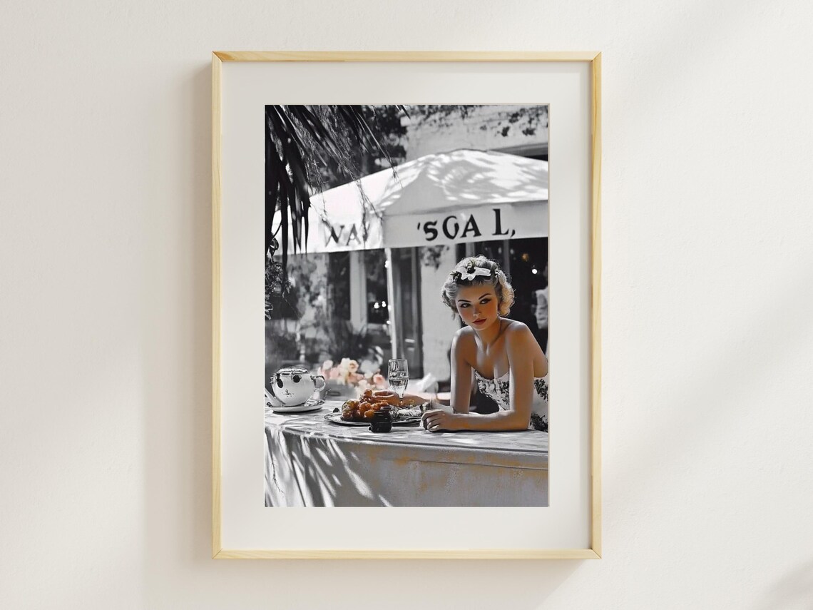Slim Aarons Style French Cafe Woman Elegant Black And White Print