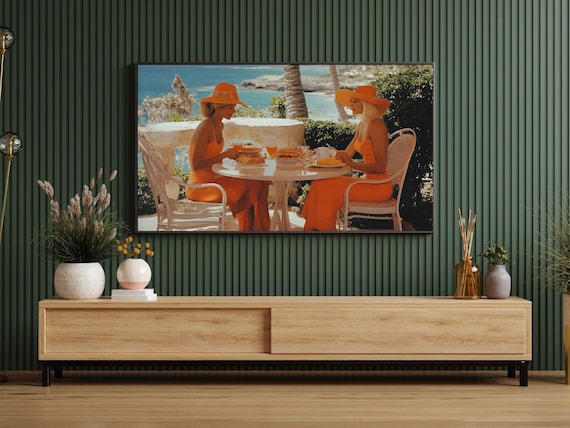 Retro Coastal Brunch on a Mediterranean Terrace Midcentury Poster