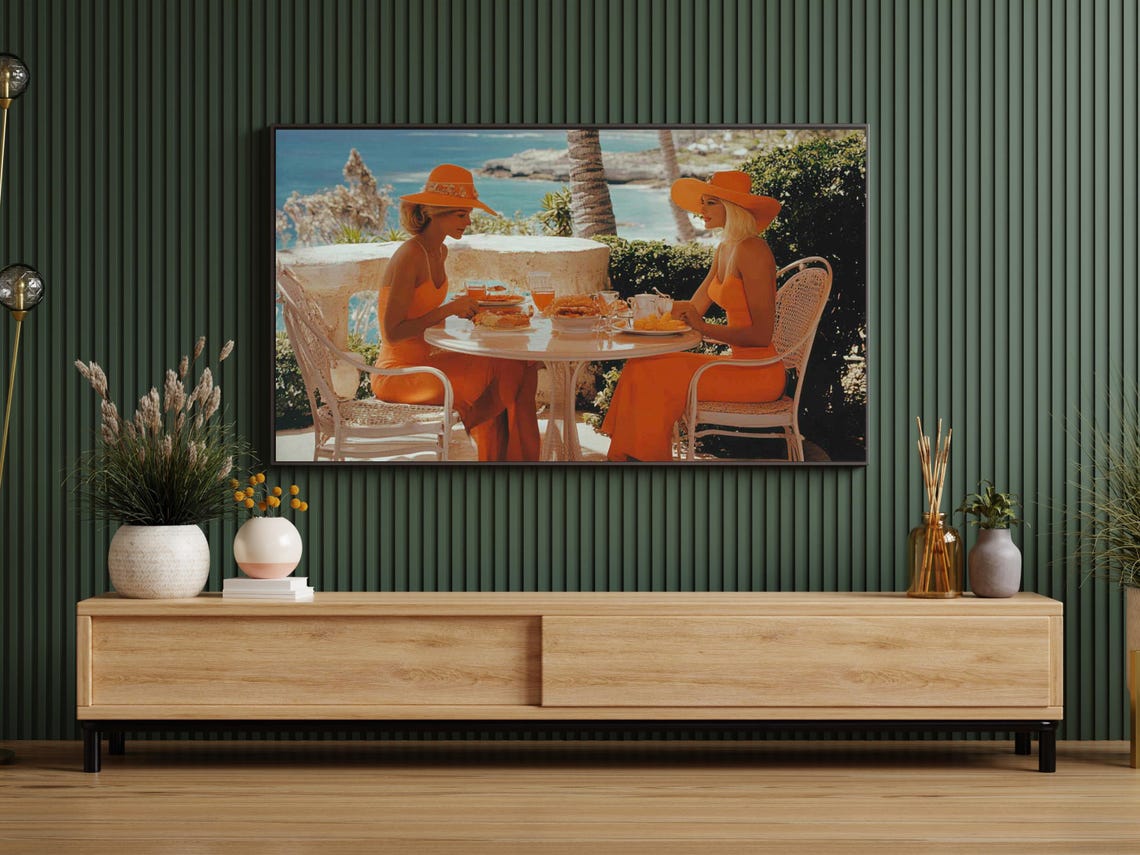 Retro Coastal Brunch on a Mediterranean Terrace Midcentury Poster