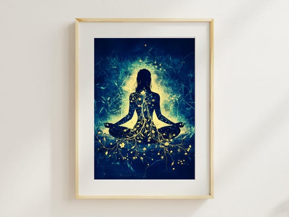 Cosmic Meditation Wall Art Mandala Moon Yoga Print Mystical Spiritual Decor