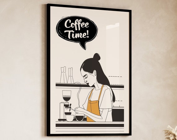 Barista Print Coffee Line Art Coffee Poster Coffee Wall Art Coffee Print Coffee Shop Decor Cafe Decor Minimalist Style Line Drawing