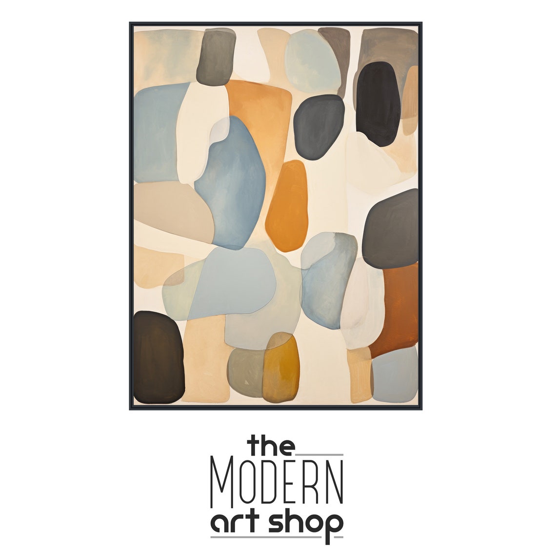 Neutral Organic Pebble Shapes Beige Gray Rust Abstract Art Poster - Image 4