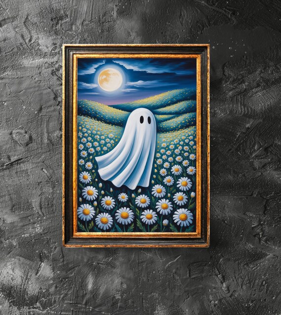 In A Sunflower Field At The Moon Poster Wall Art Cute Halloween