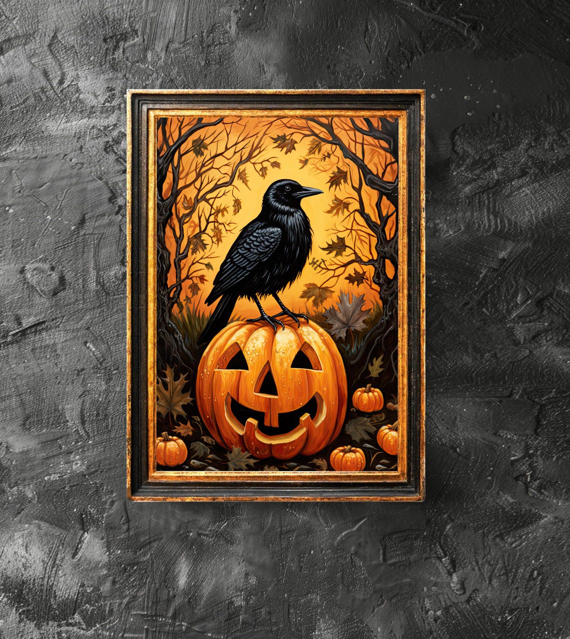 Black Crow On A Jack O Lantern Art Lover Gift Gothic Victorian Autumn Halloween Decor